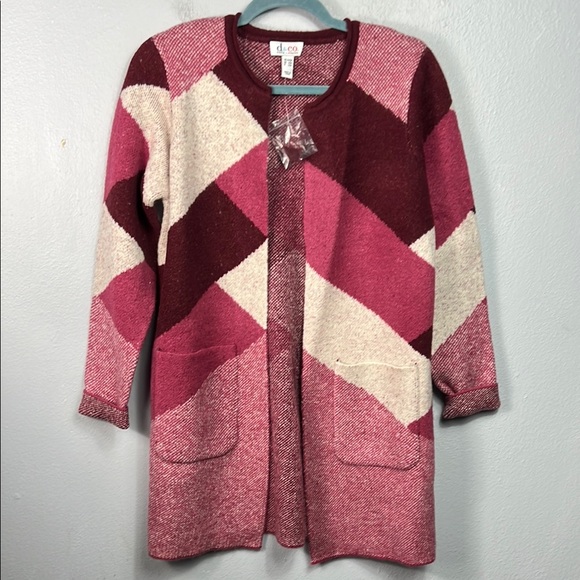 Denim&Co Sweaters - Denim & Co Jacquard Wine Pink  Open Front Long Cardigan Sweater XXS Petite NWOT